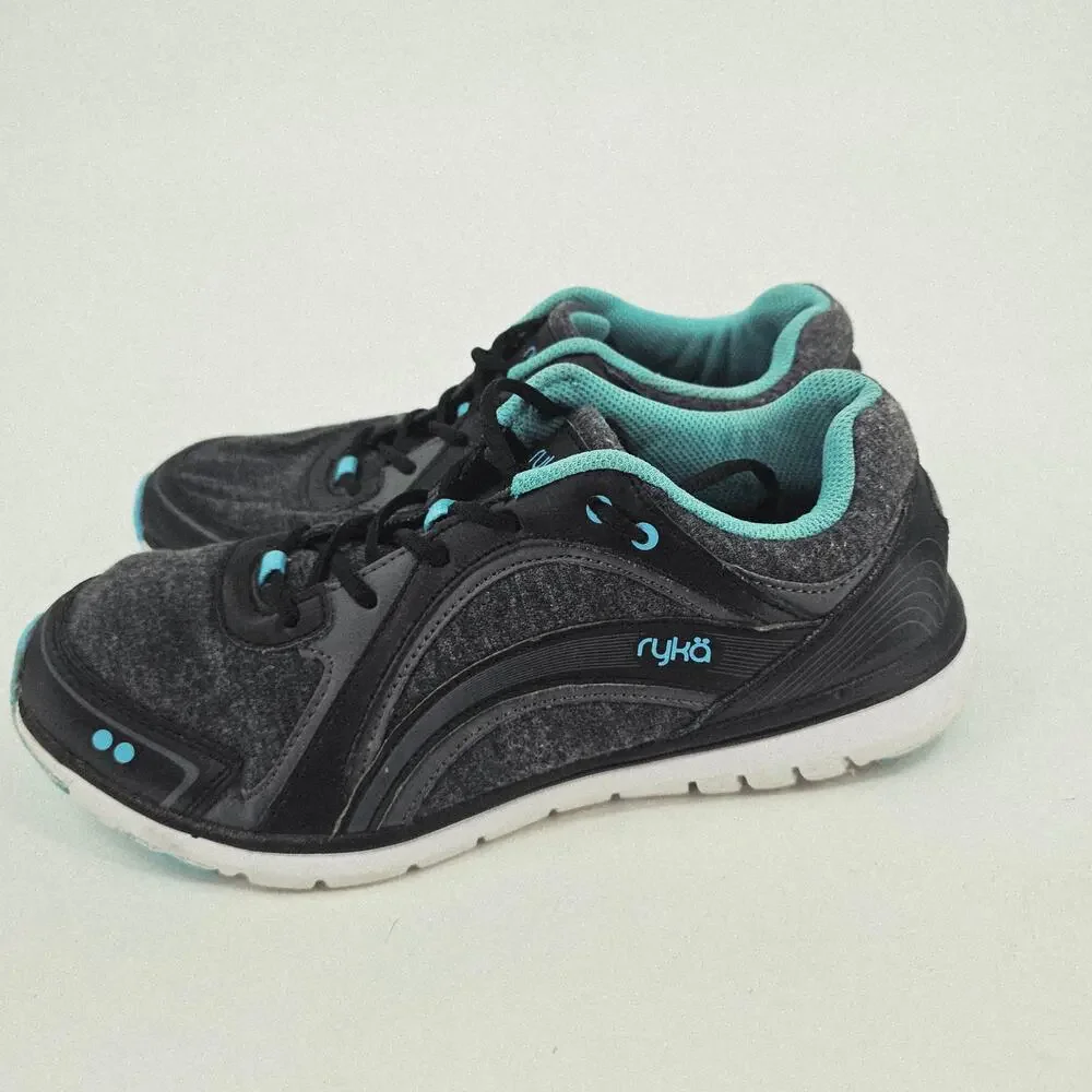 Ryka Aries Womens Running Sneaker Shoe 9.5 M Gray & Teal Leather Memory Foam